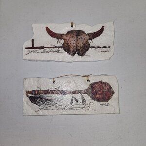 Native American-Inspired Wall Art Set Of 2 With Bull Skull & Rattle Designs By S